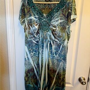 Apt. 9 Green and Blue V-Neck Mini Sundress